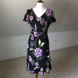 Vintage Zig Zag Ruffle V Neck Pullover Fit and Flare Dress